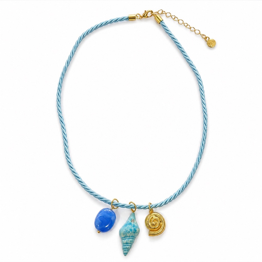 Coastal Twist Blue Cord Necklace with Ocean Charms